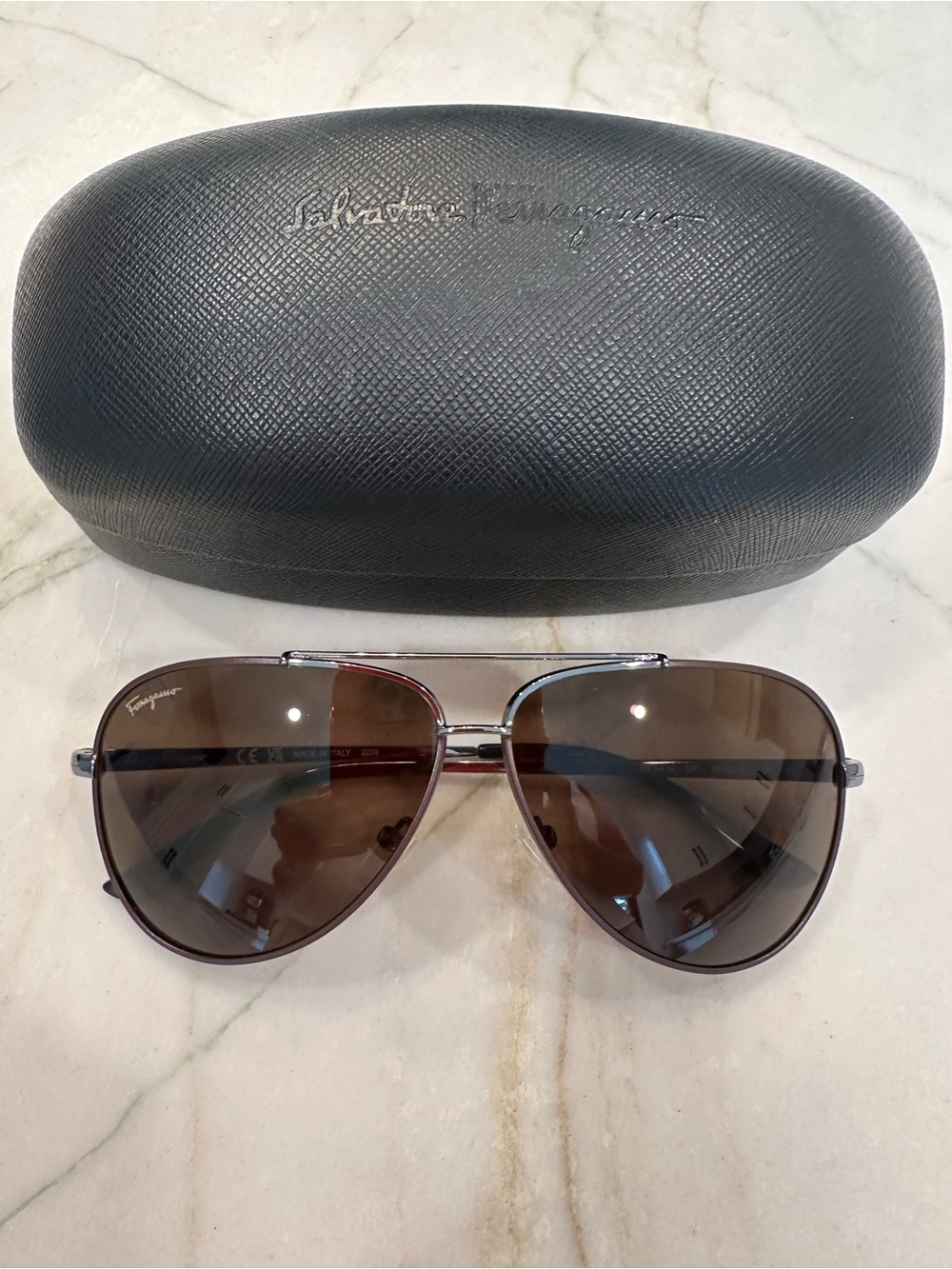 Salvatore Ferragamo SF131S Unisex Aviator Sunglasses in Black and Brown